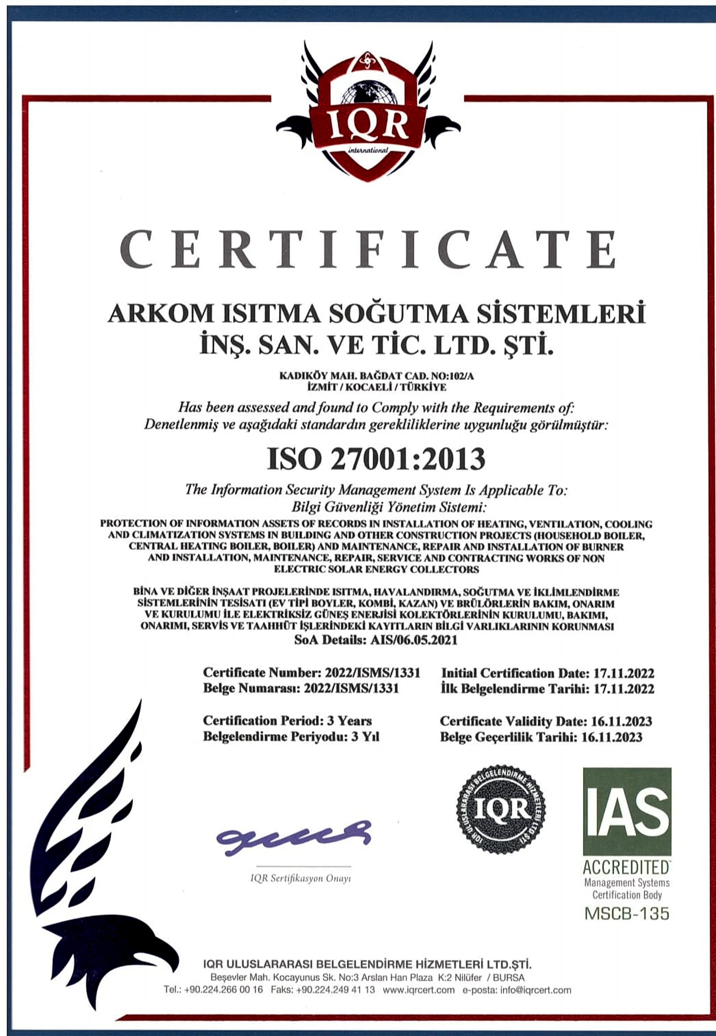 Arkom Teknik Sertifika - İso 27001 - 27001-belgesi