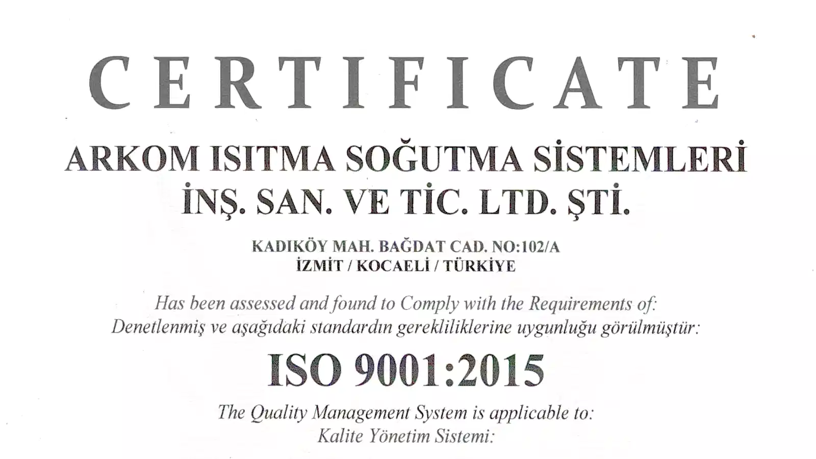 Arkom Teknik Sertifika - İSO 9001 - slug-30